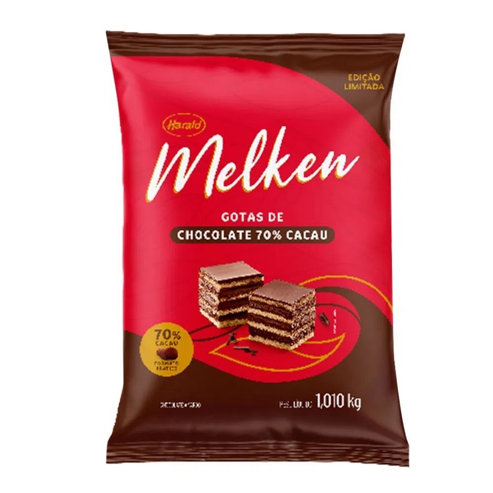Chocolate Melken 70% Cacau Gotas 1,010kg Harald em Oferta na Shopee