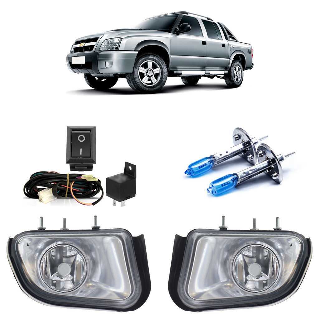 Kit Farol de Milha Auxiliar Completo + Par Lâmpada H1 S10 2001 A 2011 - Spare Parts and Accessories for Vehicles