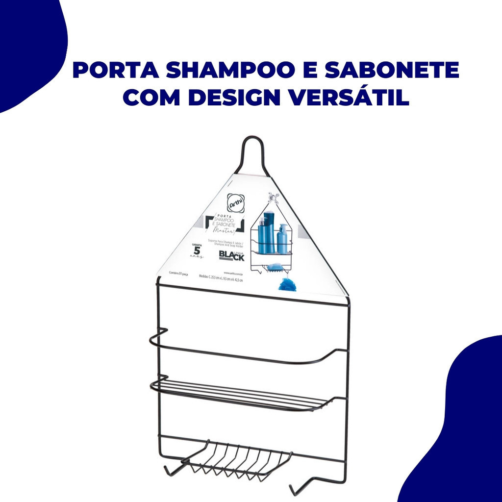 Detalhes do Organizador de Produtos de Higiene Shampoo Sabonete Suspenso Preto Arthi