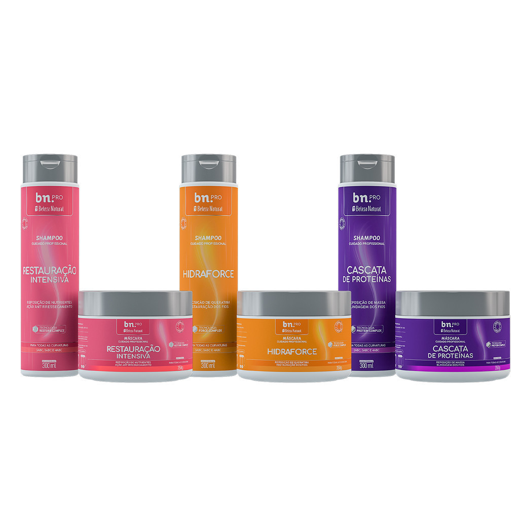 Kit Duo Restauração + Duo Hidraforce + Duo Cascata PRO | Beleza Natural bn.Pro em Oferta na Shopee