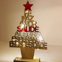 Mini Árvore De Natal Enfeite De Madeira Com Luzes De Led