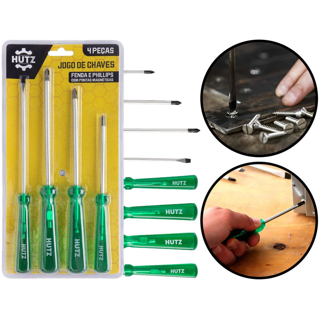 Jogo Chave De Fenda E Phillips Ponta Magnética Aço Carbono Profissional 4 Peças Hutz em Oferta na Shopee