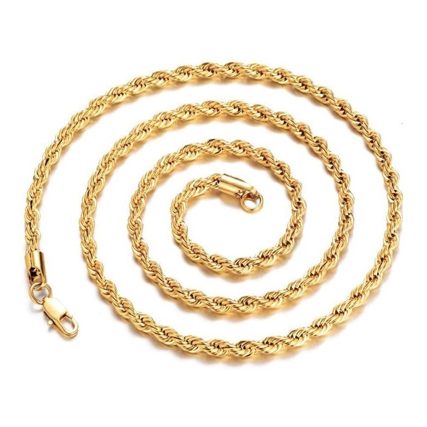Corrente Cordão Torcido Masculino 60cm 4mm Aço Banhado Ouro