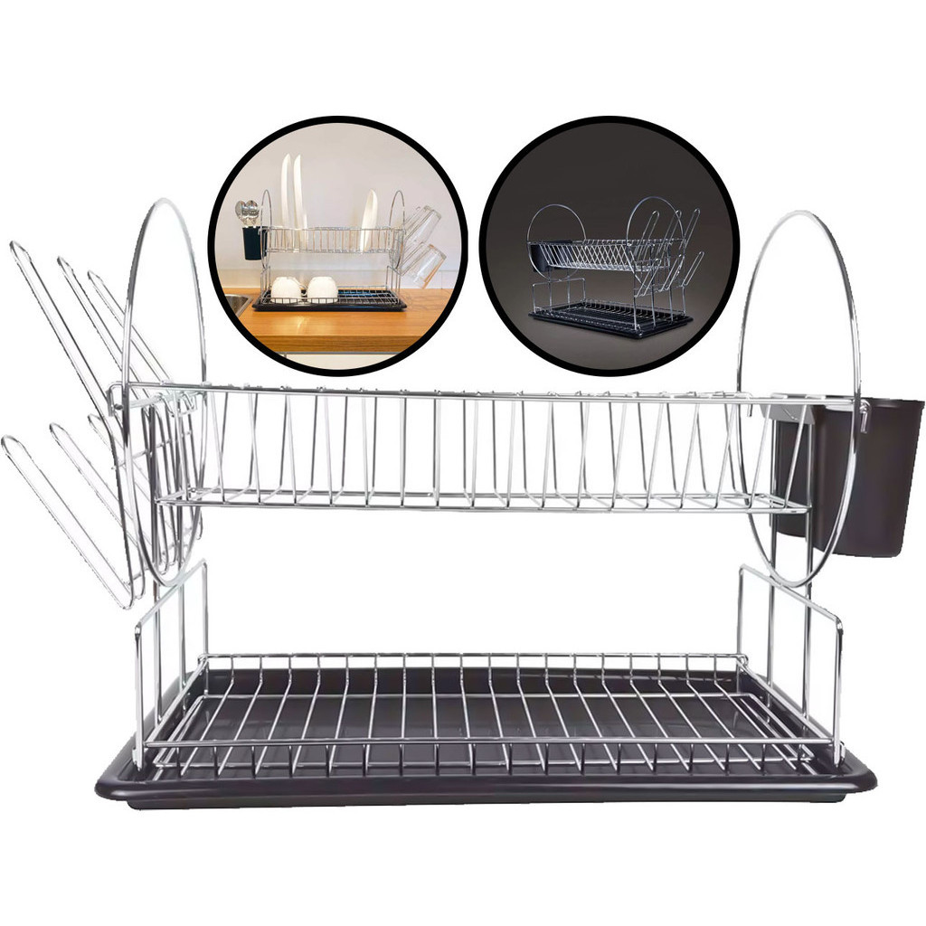 Escorredor De Louça Inox Acabamento Cromado Para 19 Pratos Porta Talher Porta Copos Kala em Oferta na Shopee