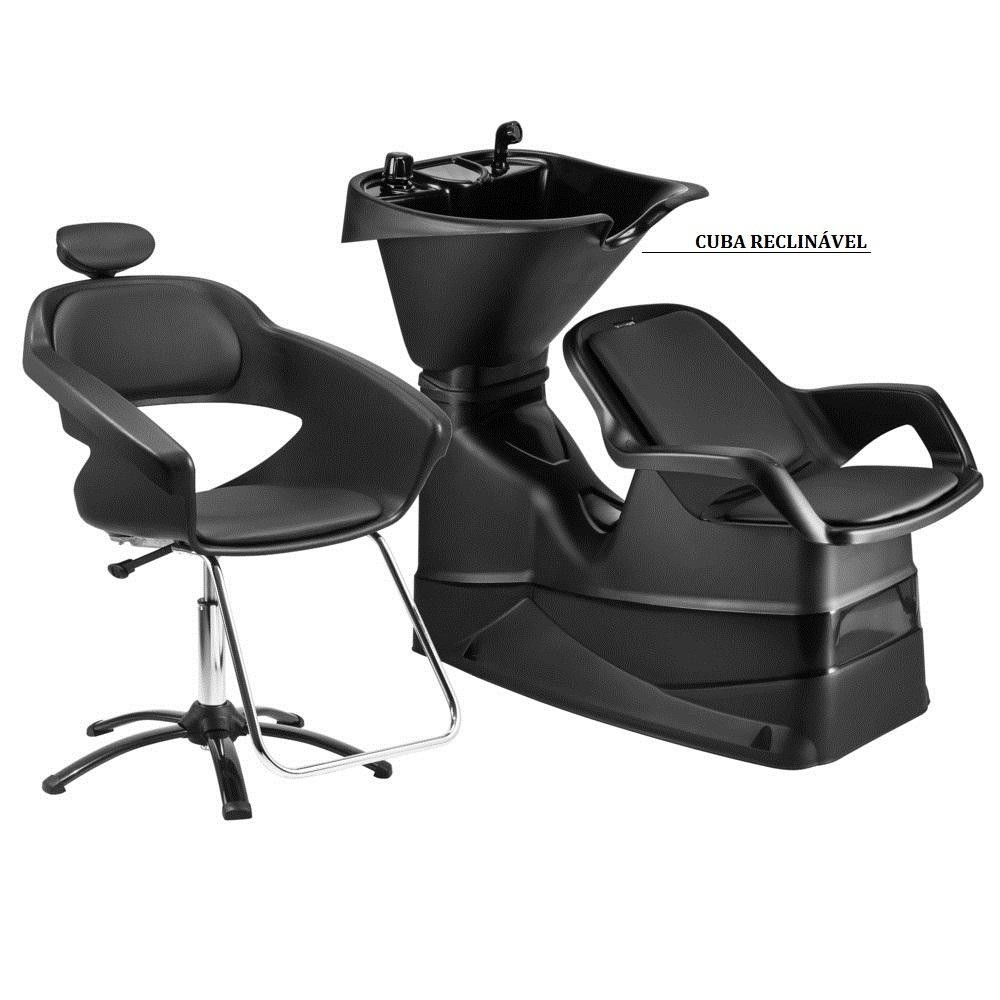 Kit Para Salão de Beleza Cabeleireiro Cadeira Primma e Lavatório Reclinável Champ Dompel Preto