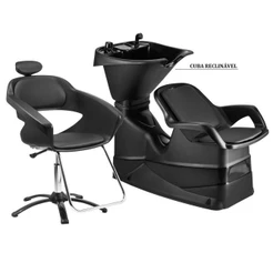 Kit Para Salão de Beleza Cabeleireiro Cadeira Primma e Lavatório Reclinável Champ Dompel Preto