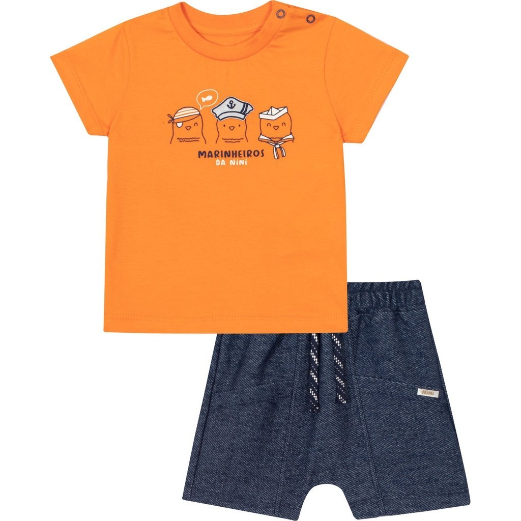 Conjunto Camiseta e Bermuda Marinheiros - Nini Bambini