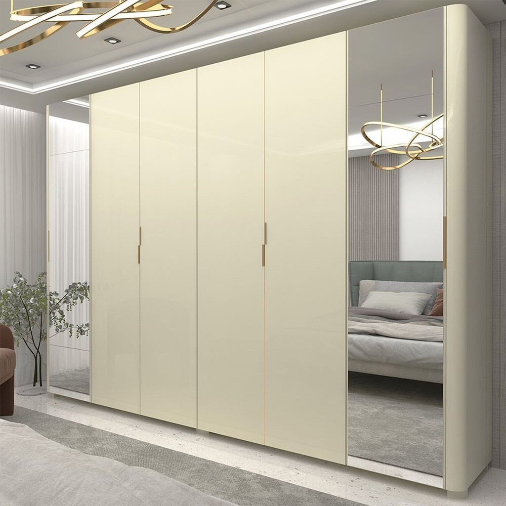 Guarda-roupa Casal 6 Portas com Espelho com Pés Innova 100% MDF Off White - Mom & Baby