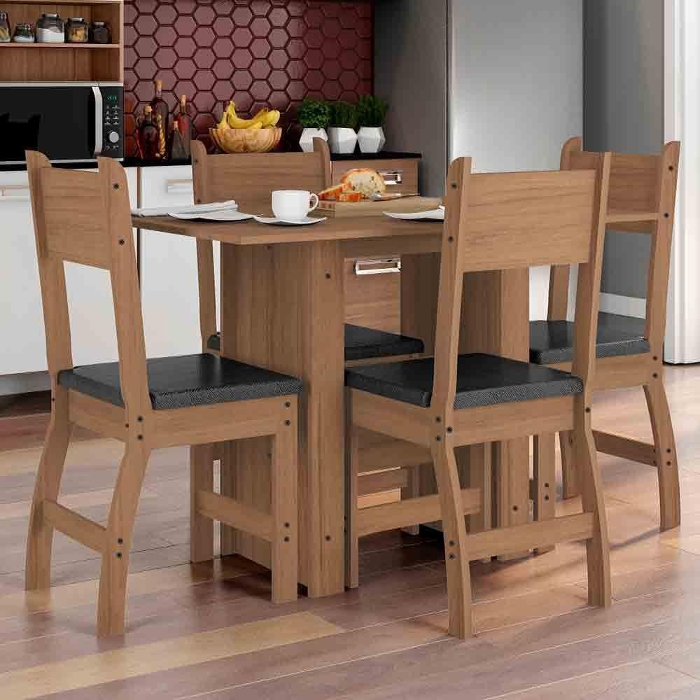 Conjunto Mesa Com 4 Cadeiras Milano Carvalho Com Preto em Oferta na Shopee