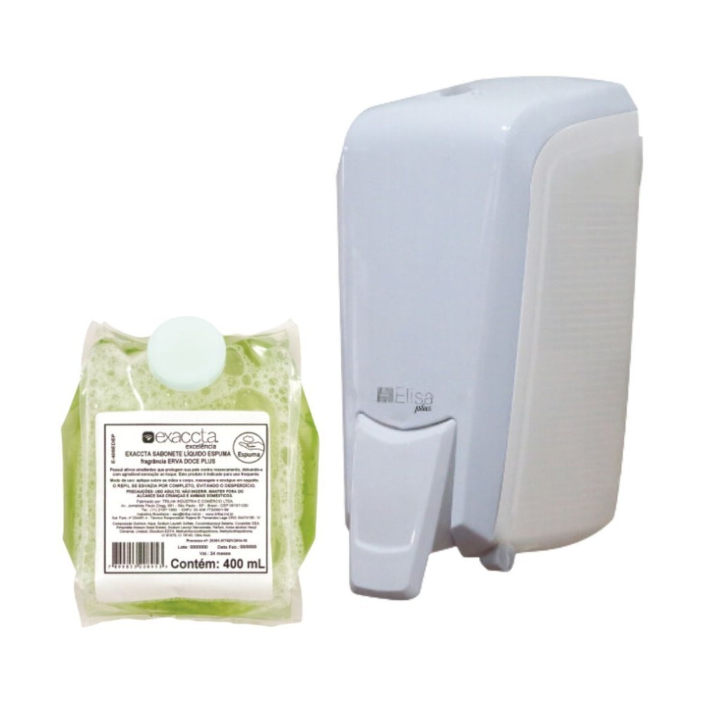 Kit Dispenser Saboneteira Mini Espuma + Sabonete Liquido Espuma 400ml Elisa Plus Trilha