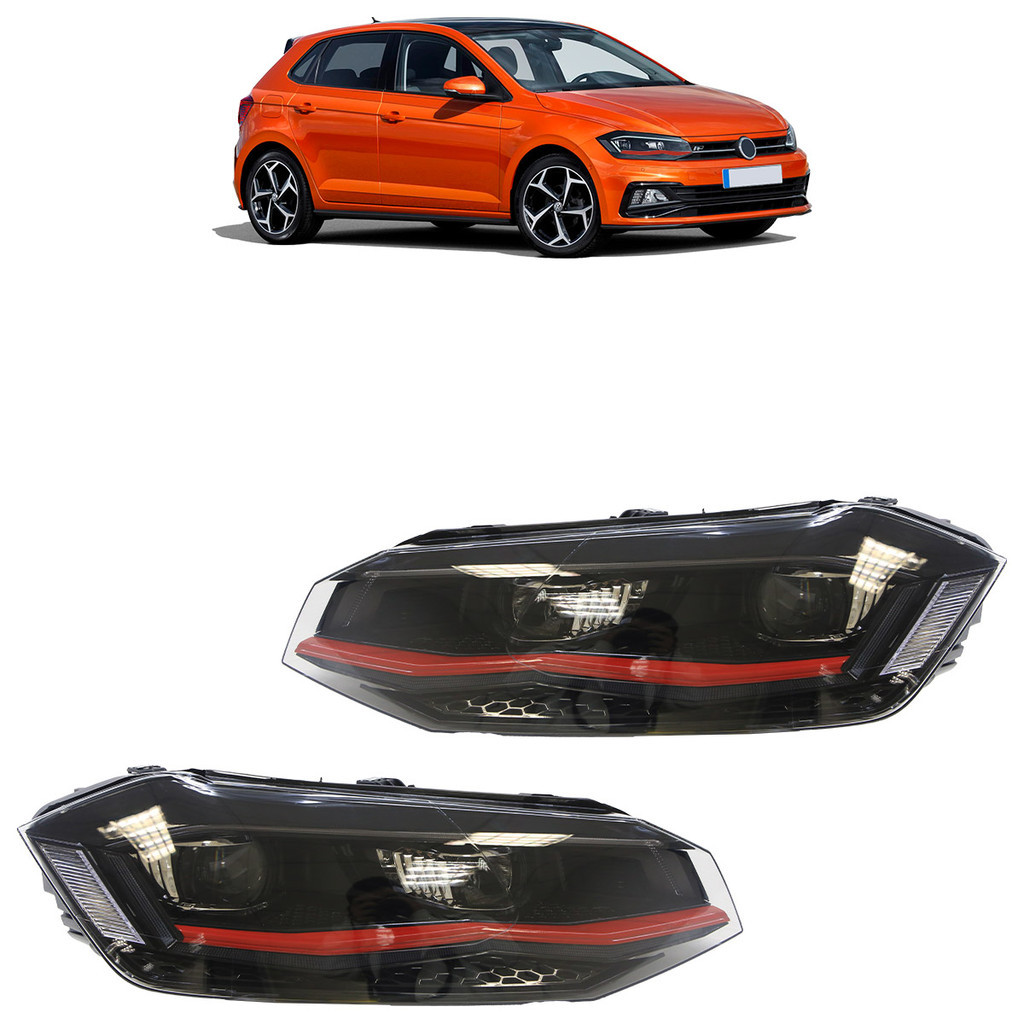 Par Farol Dianteiro Polo 2018 Full Led Máscara Negra Lente Lisa em Acrílico