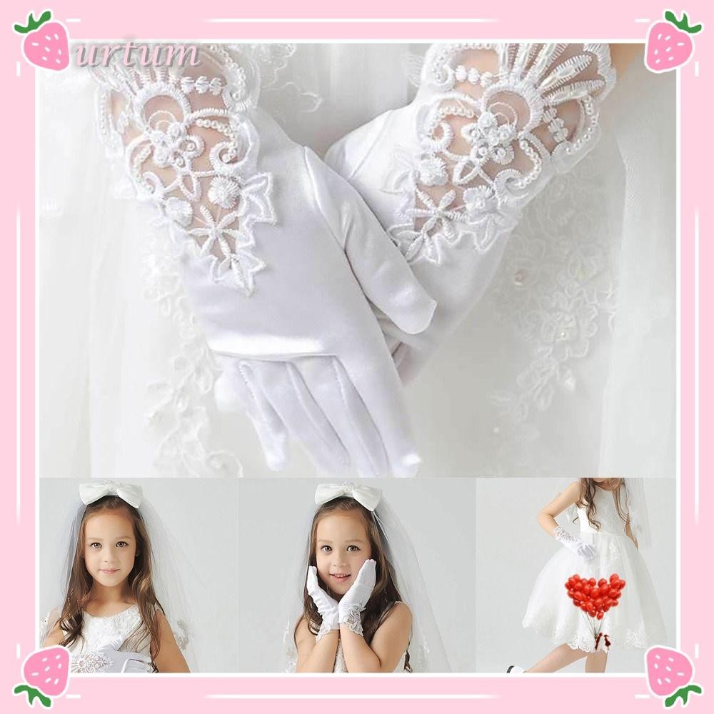 URTUM Princesa Luvas Cetim Lantejoulas Luva Presentes De Aniversário Crianças Usar De Dedo Cheio