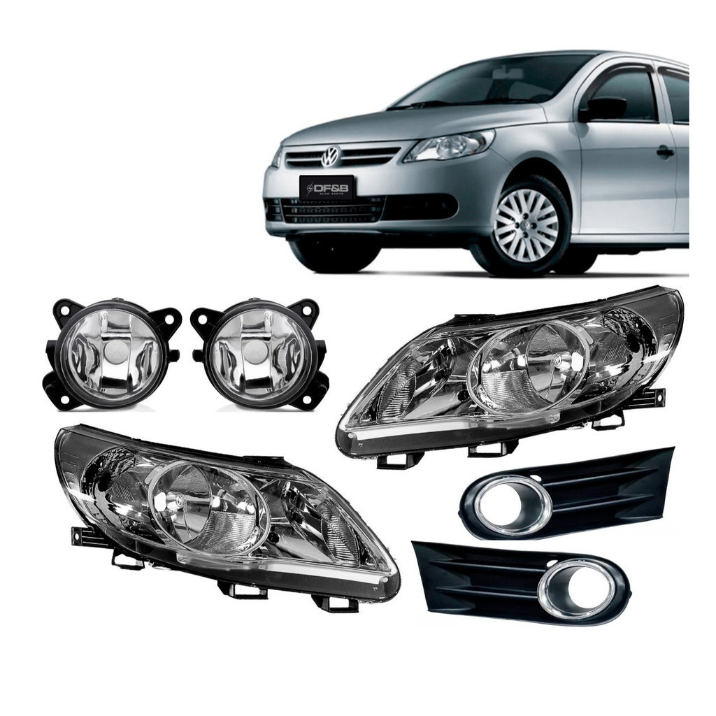 Par Farol Gol G5 Foco duplo Cromado  + Kit Milha e Grades