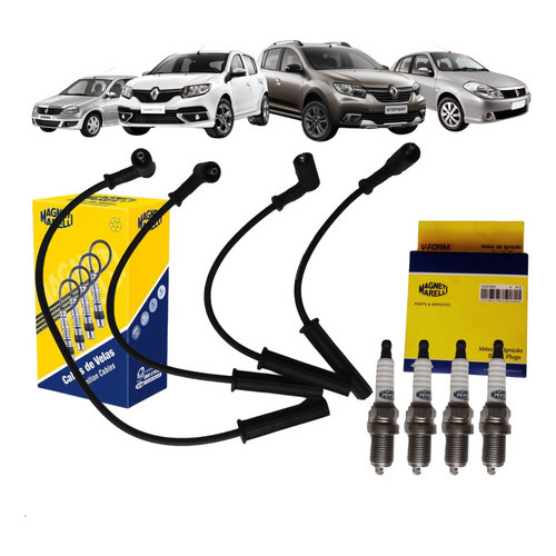 Kit Cabos E Jogo Velas Ignição Logan Sandero Stepway Symbol 1.6 8v