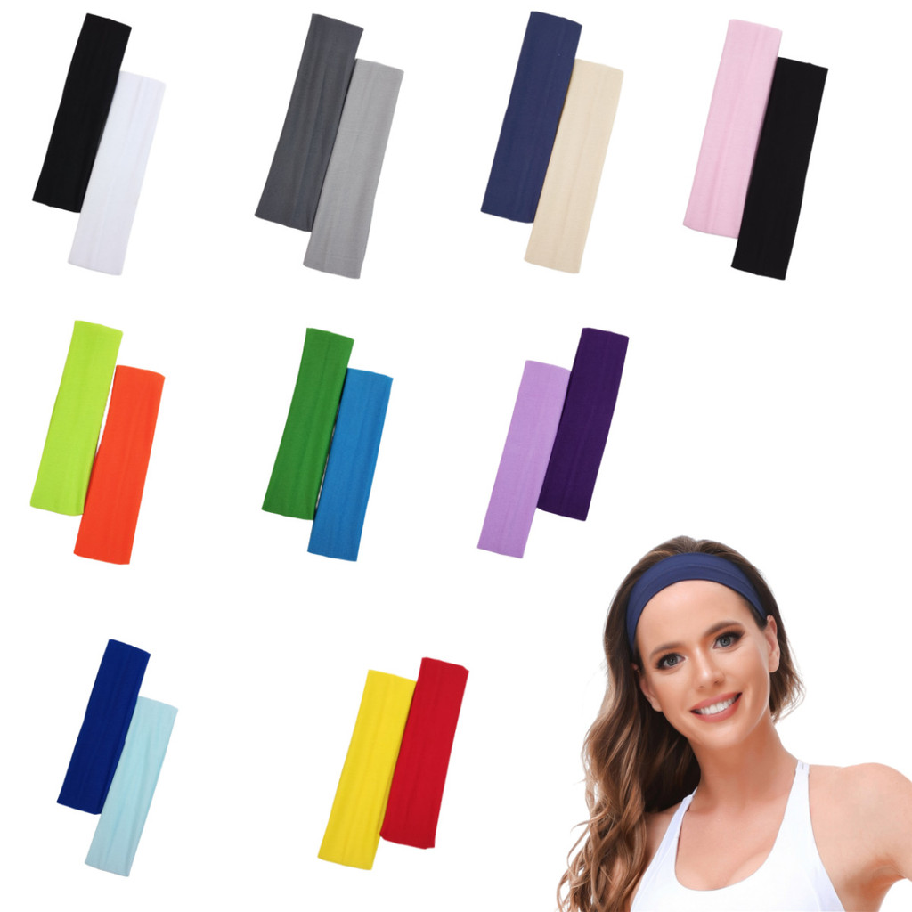 2 Pçs Crianças E Adultos Simples Cor Pura Coreano Bandana/Esportes Elástico Absorvente De Suor Faixa De Cabelo/Moda Yoga