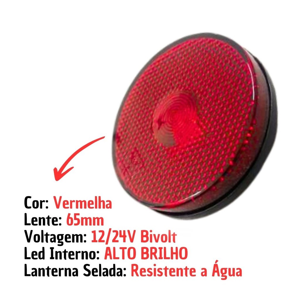 Detalhes do Lanterna Lateral LED Para Carreta Caminhão Trailer Reboque Sem Suporte Vermelha P 65mm