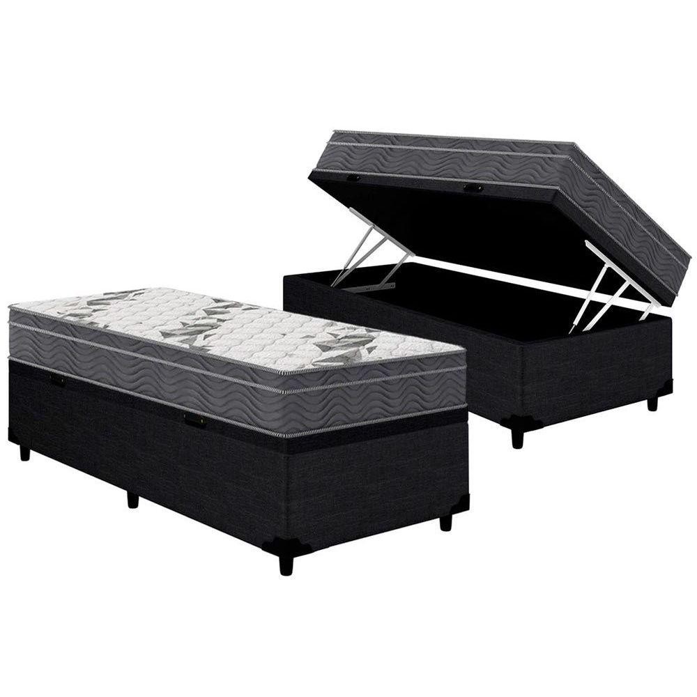 Cama Box Baú Solteiro: Colchão Anatômico Ortobom D33 / Airtech 100 + Base CRC Courano Black(88x188) - Home & Living