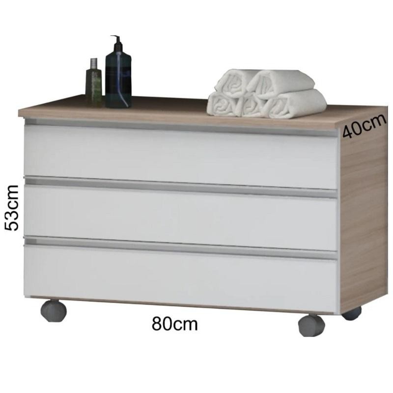 Gaveteiro De Banheiro 3 Gavetas Com Rodinhas 80cm Marrom/branco - Arte Cas em Oferta na Shopee