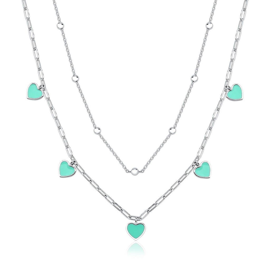 Colar Feminino Duplo de Prata 925 Cartier com Bolinhas e Corações