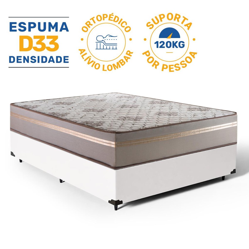Cama Box com Colchão de Espuma D33 Millenium One Face Casal 138cm em Oferta na Shopee