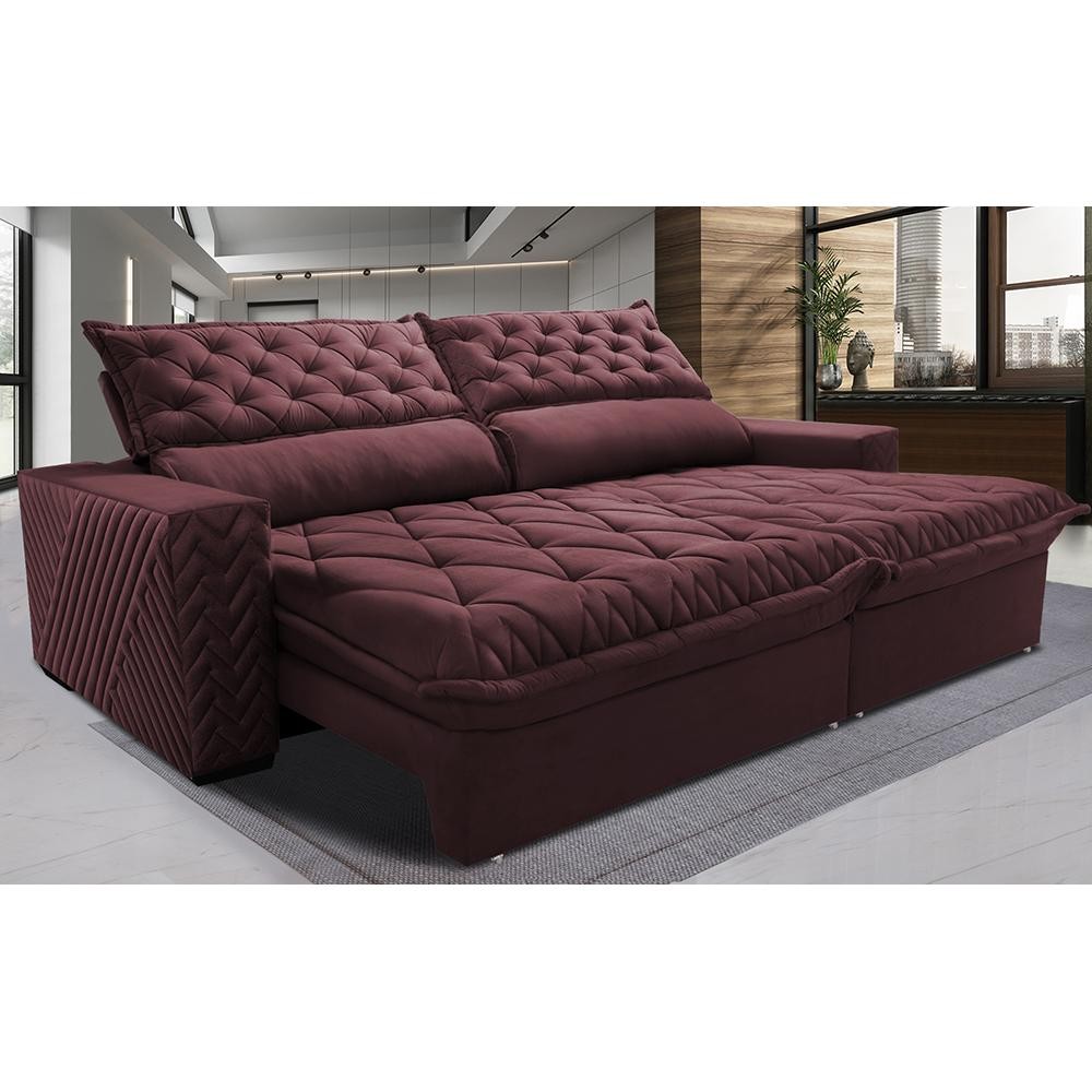 Sofá Retrátil e Reclinável 2,15m Molas Ensacadas Cama inBox Spazus com Bordado 3D Velusoft Vinho em Oferta na Shopee