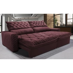 Sofá Retrátil e Reclinável 2,15m Molas Ensacadas Cama inBox Spazus com Bordado 3D Velusoft Vinho