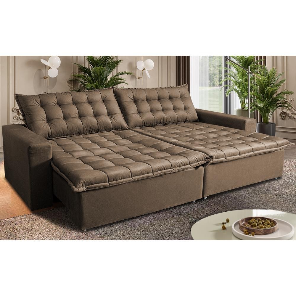 Sofá Sem Caixa Retrátil Reclinável 2,75m Cama inBox França Velusoft Castor em Oferta na Shopee