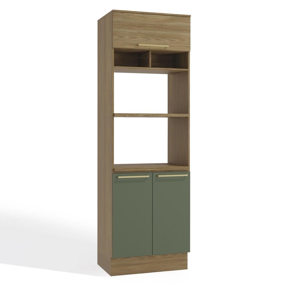 Armário Kit Torre Quente 3 Portas 5 Prateleiras 2 Nichos Conjunto Forno Cozinha Marrom Madeira Verde em Oferta na Shopee