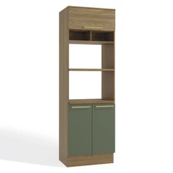 Armário Kit Torre Quente 3 Portas 5 Prateleiras 2 Nichos Conjunto Forno Cozinha Marrom Madeira Verde
