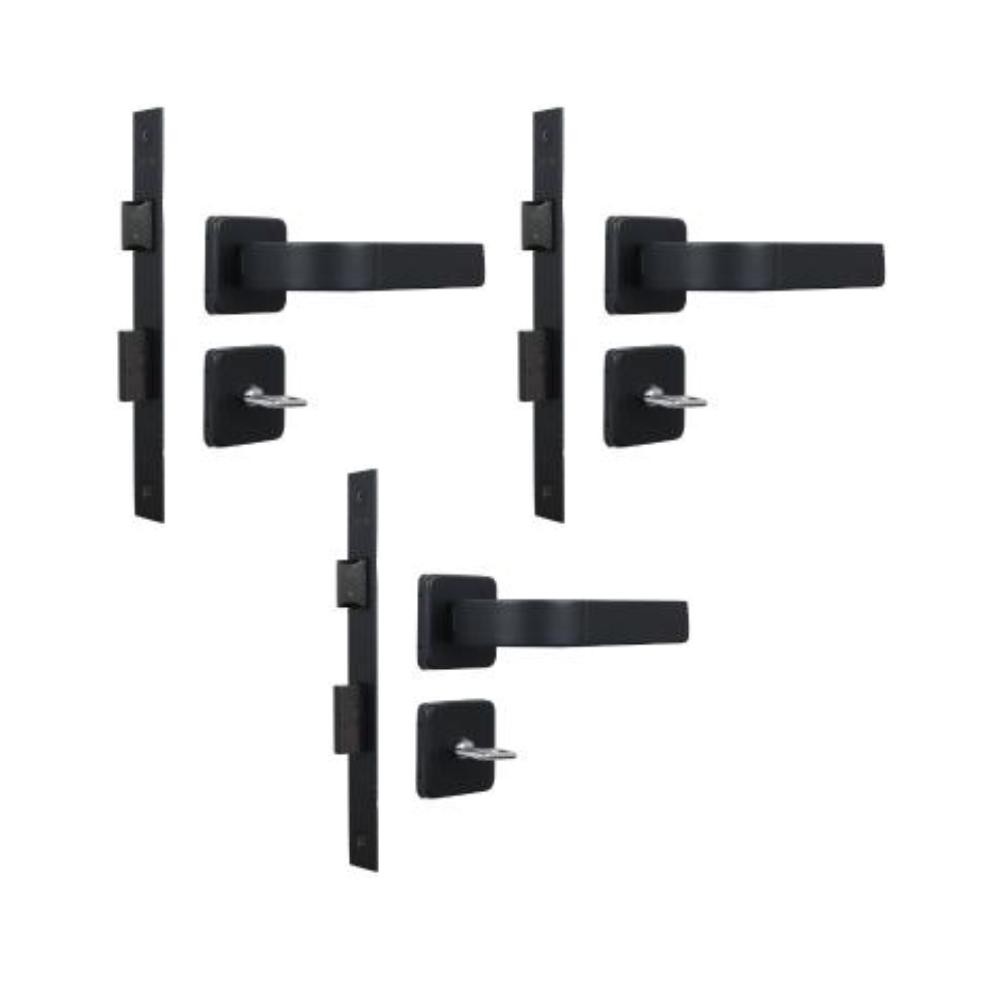 Kit 3 Fechaduras Para Banheiro Roseta Módena Preto Fosco MGM 40mm - Home & Living