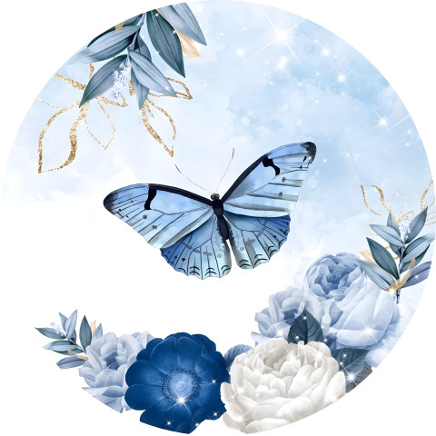 NOVO Painel Festa Infantil Redondo Borboleta Azul Chic + Arco, Suporte incluso. Fazemos personalizado com qualquer tema. Confeccionado em Lona fosca, impressão de alta resolução. cenário , p/ Decoração