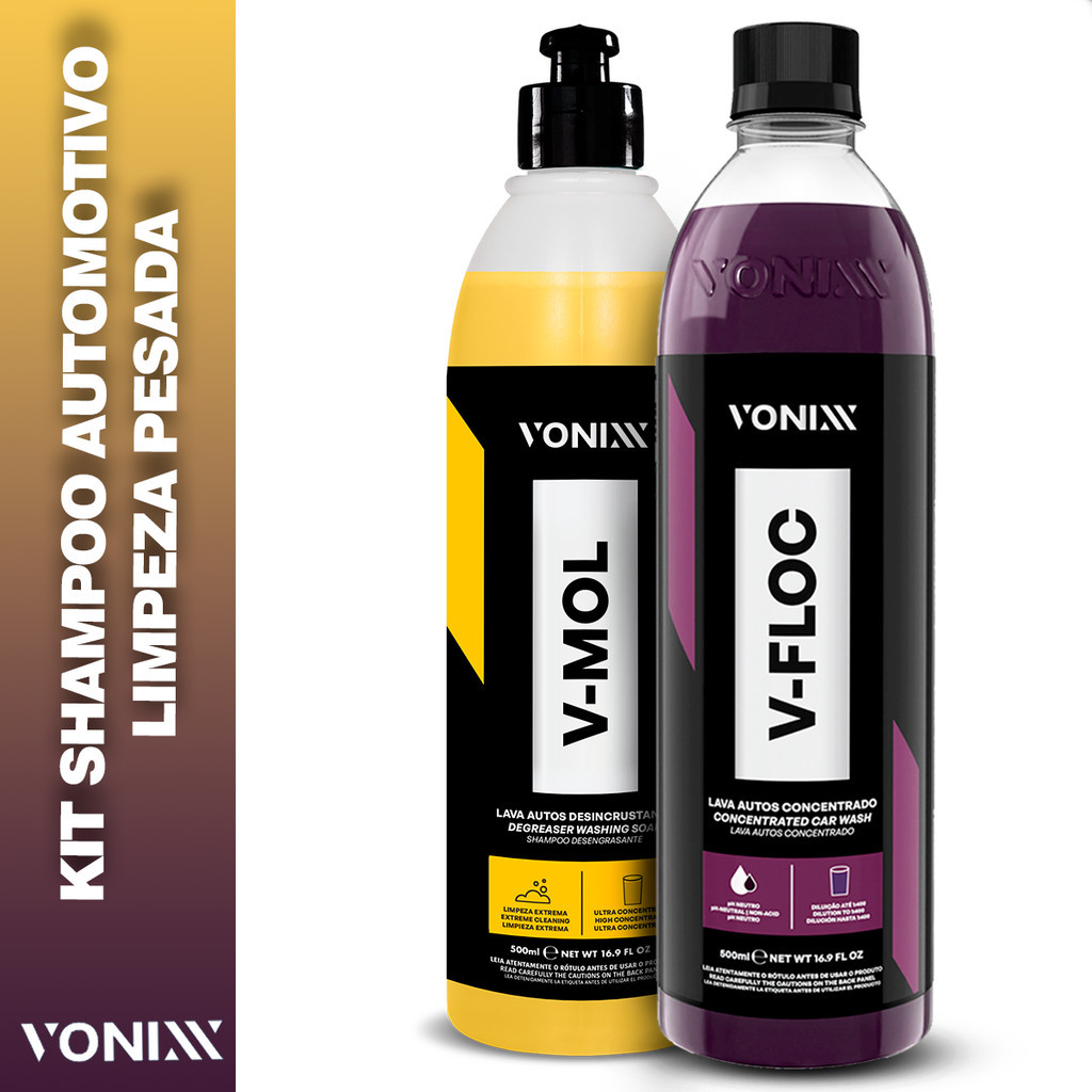 Kit Shampoo Automotivo Sujeira Pesada V-Mol + V-Floc 500ml Vonixx