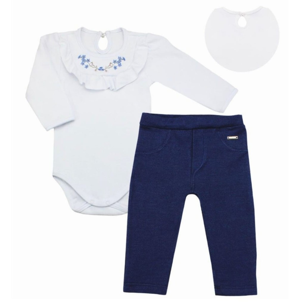 Conjunto Bebê Body Babado Garden  e Calça  - Mini Bear