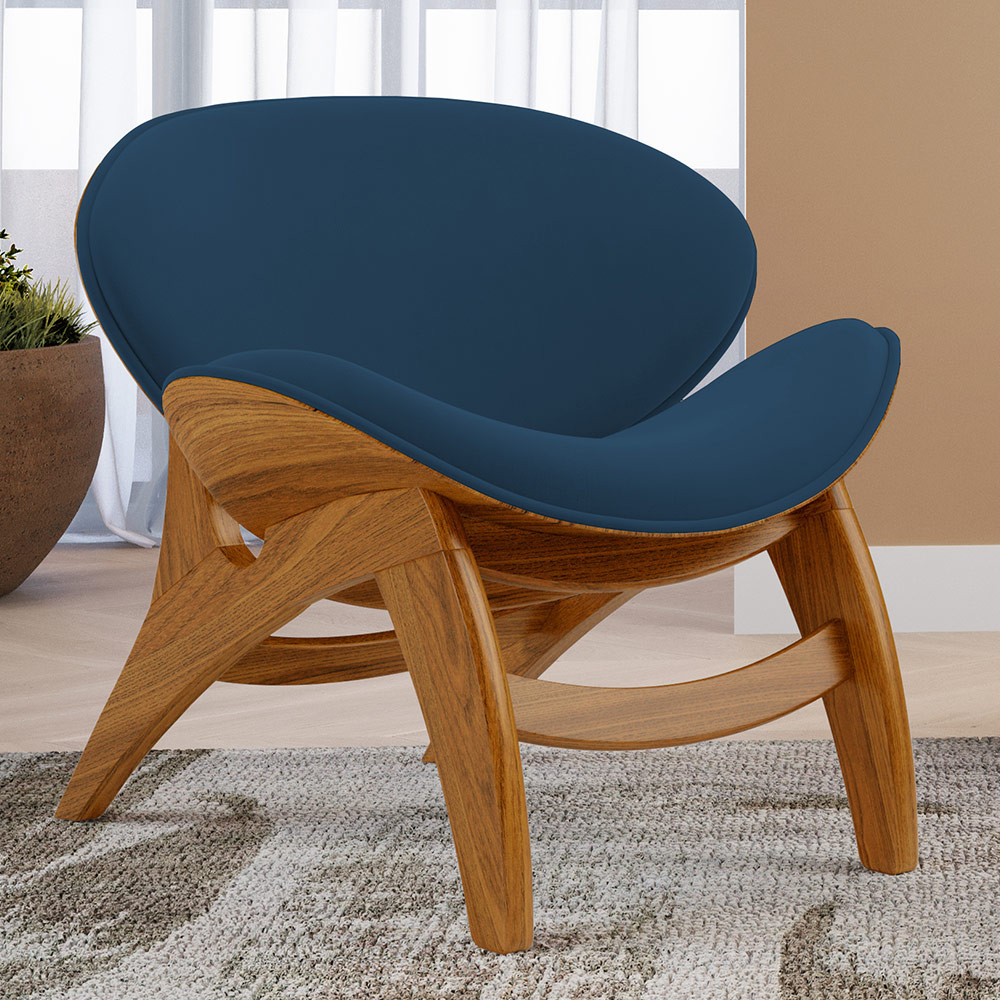 Poltrona Decorativa Orgânica Sala Living Kadosh L02 Suede Azul Marinho - Lyam Decor