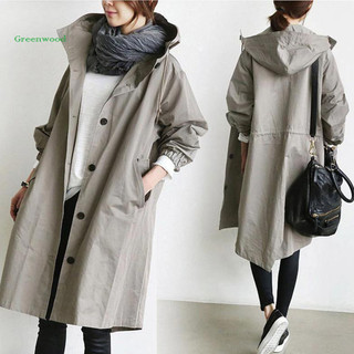 [GW] Trench Coats Femininos Elegantes Com Peito Duplo , Leve , À Prova De Vento , Plus Size , Cor Sólida , Comprimento M