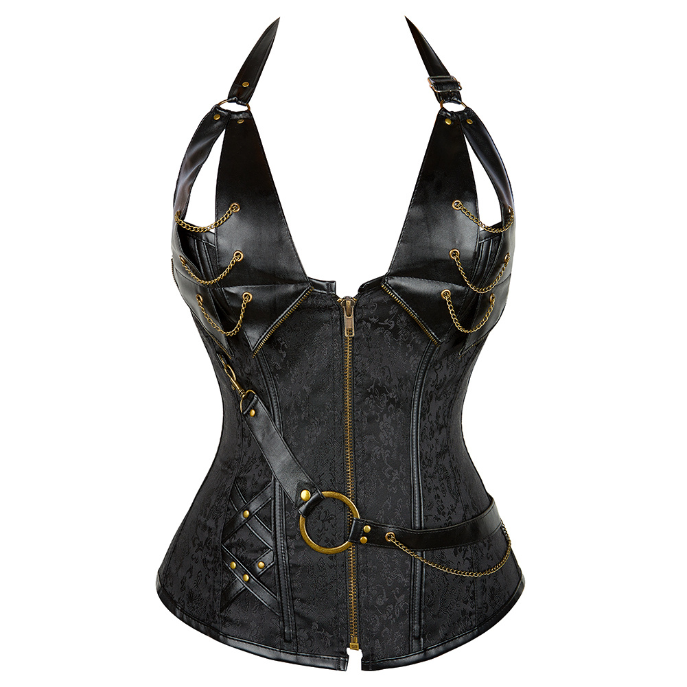 Steampunk Espartilhos De Couro Topo Plus Size Sexy Halter Overbust Bustier Gótico Pirata Vintage Outerwear Burlesco Basq