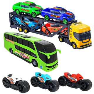 Kit Caminhão Cegonheiro Carrinhos Motinhas ônibus Miniatura Brinquedos Meninos Infantil Presente em Oferta na Shopee