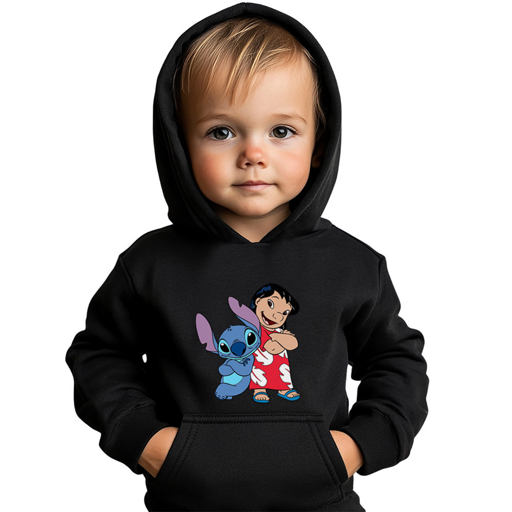 Moletom Infantil Lilo Stitch Casaco Blusa de frio Bolso Canguru Com Capuz Envio Imediato Algodao Penteado