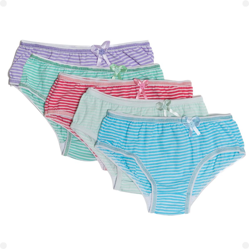 Kit 5 Calcinhas Menina Infantil Kids Listrada Com Lacinho Algodão Confortável Listras