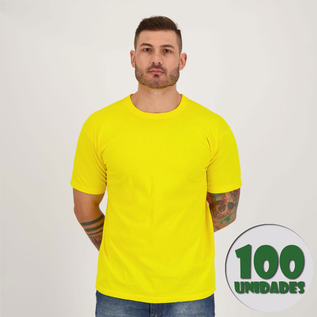 Kit 100 Camisas Dras Basica Amarela
