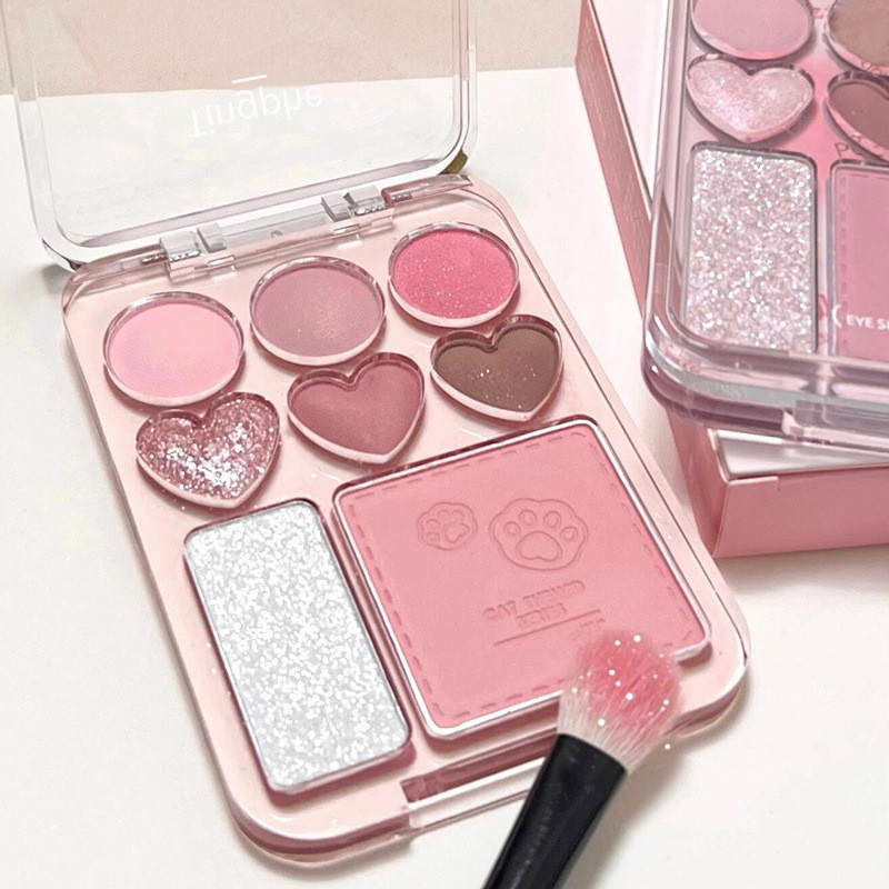 Paleta De Sombras Rosa Laranja , 8 Cores , Blush Facial , Iluminador , Duradouro , Formato De Coração , Maquiagem , Cosméticos