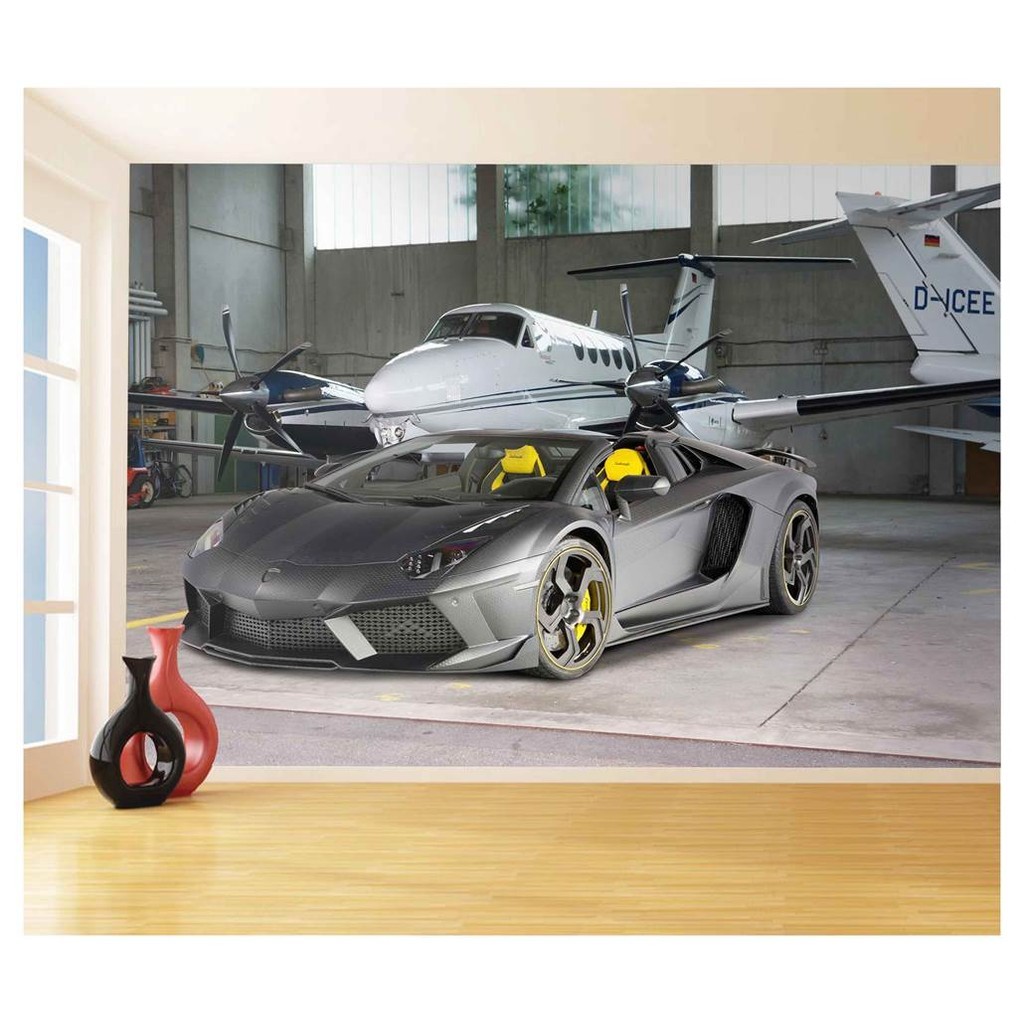 Adesivo de parede carro lamborghini esportivo corrida lambo hangar aviões papel de parede m² CAR 174