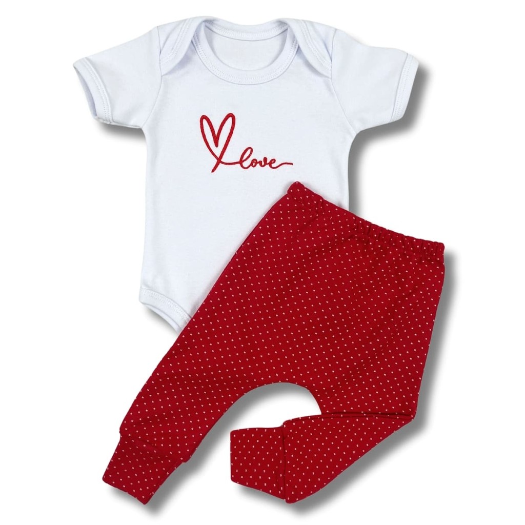 Conjunto Roupa Bebê Menina Body Manga Curta Bordado e Calça Femina Algodão Blogueirinha Mesversário c20144