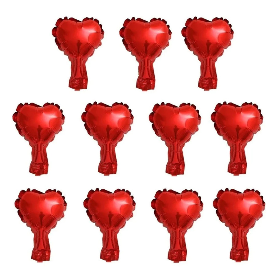 50 Balão Metalizado Mini Coração Vermelho Centro de Mesa 5 Polegadas 12CM