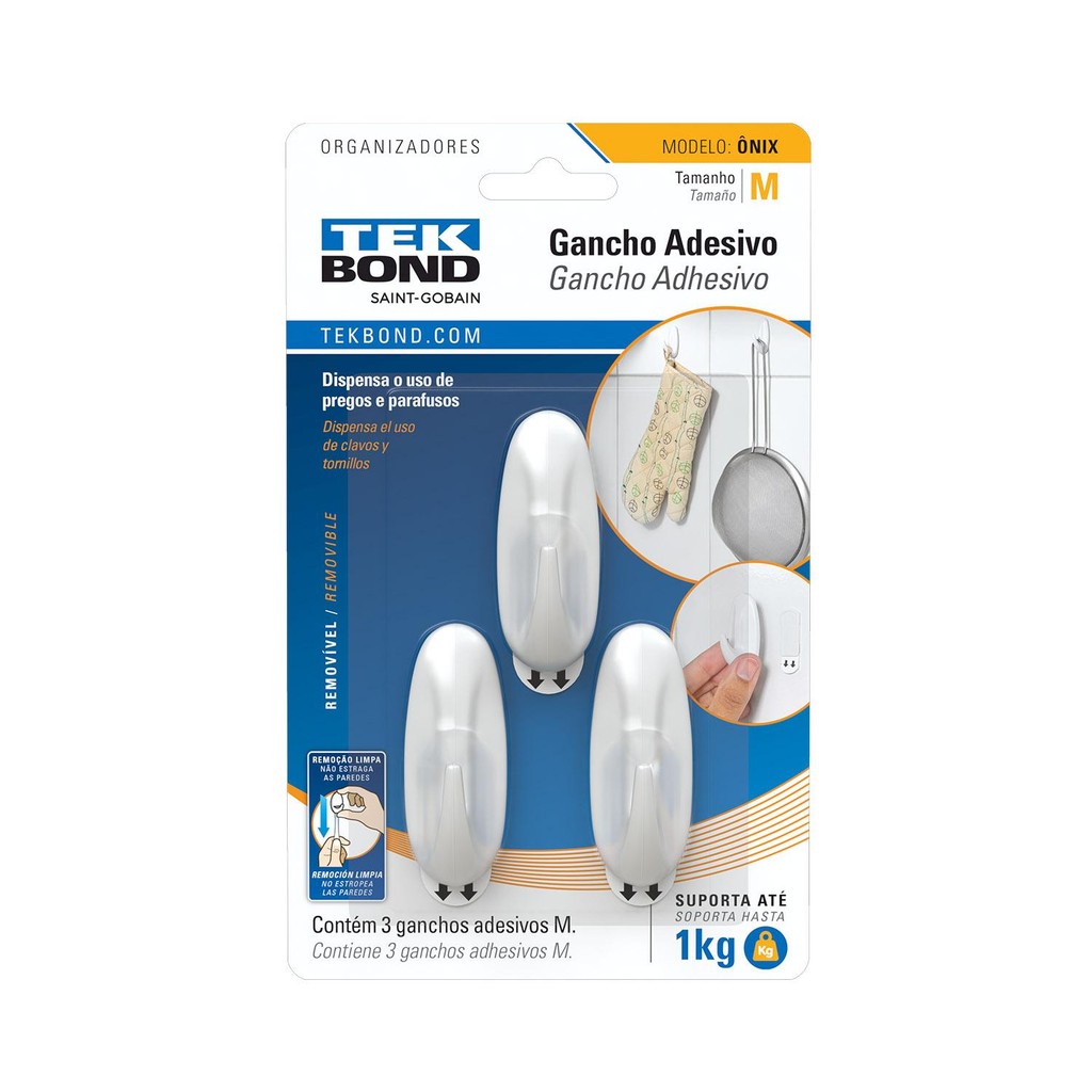 Gancho onix de plástico branco m - tekbond - Home & Living