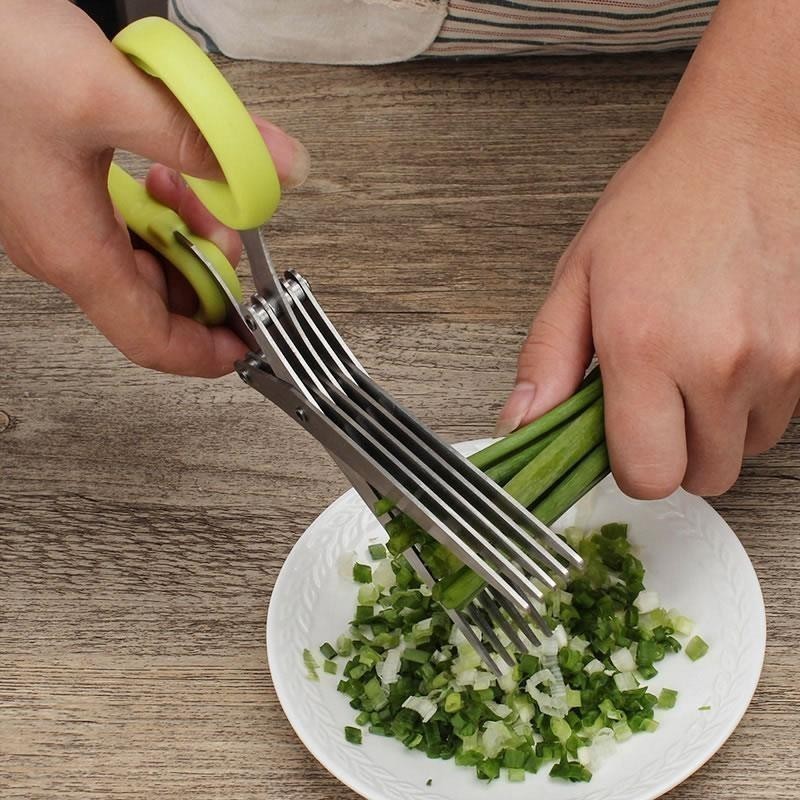 Tesoura Para Picar Alimentos Temperos E Ervas 5 Lâminas Aço Inox WL-2377 — imagem 1