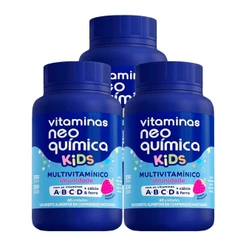Kit 3 und Vitaminas Neo Química Kids Morango Mastigável c/ 60cpr
