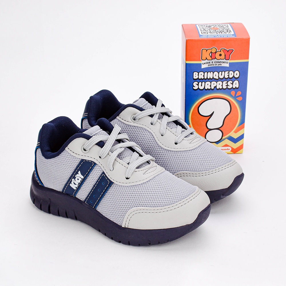 Tênis Infantil Menino Kidy Ultra Flex Com Brinquedo Surpresa Cinza Azul Marinho em Oferta na Shopee