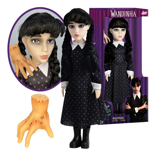Boneca Wandinha Addams + Mãozinha Wandinha Articulada Vinil