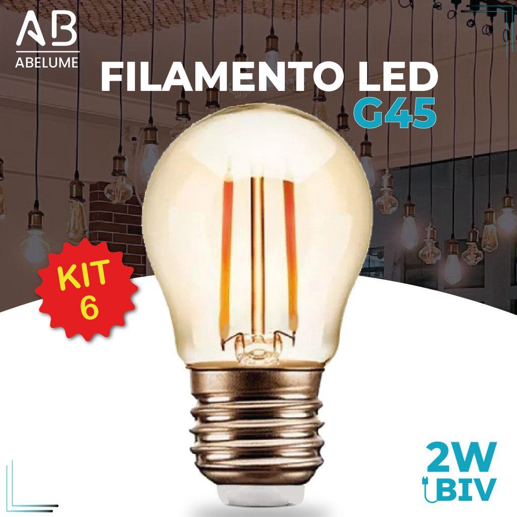 Kit 6 Lâmpada Filamento LED G45 2W E27 LUZ QUENTE 2,300K Âmbar Retrô Vintage 110V~220V Bivolt em Oferta na Shopee